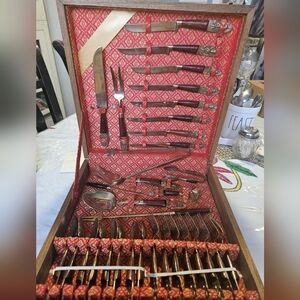 Vintage Siam Thailand Brass & Wood 33 PCs Silverware